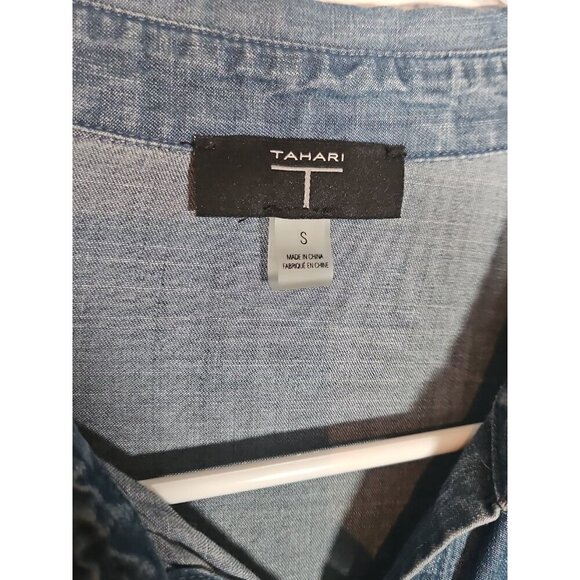 Tahari Women's Blue Tencel Chambray Button Down Shirt Size Small - Picture 3 of 6